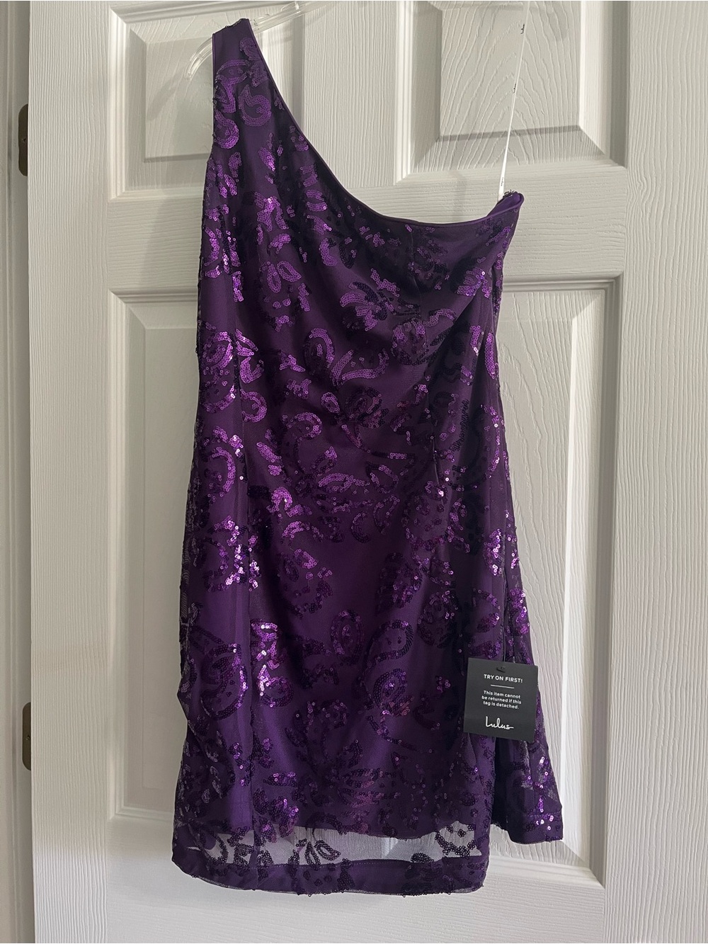 Lulu's Purple Sequin One-Shoulder Mini Skirt